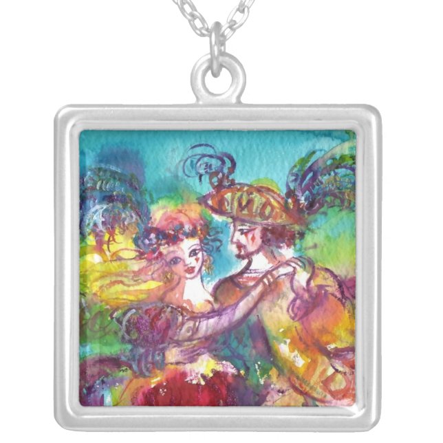CARNIVAL DANCE Venetian Masquerade Ball Silver Plated Necklace (Front)