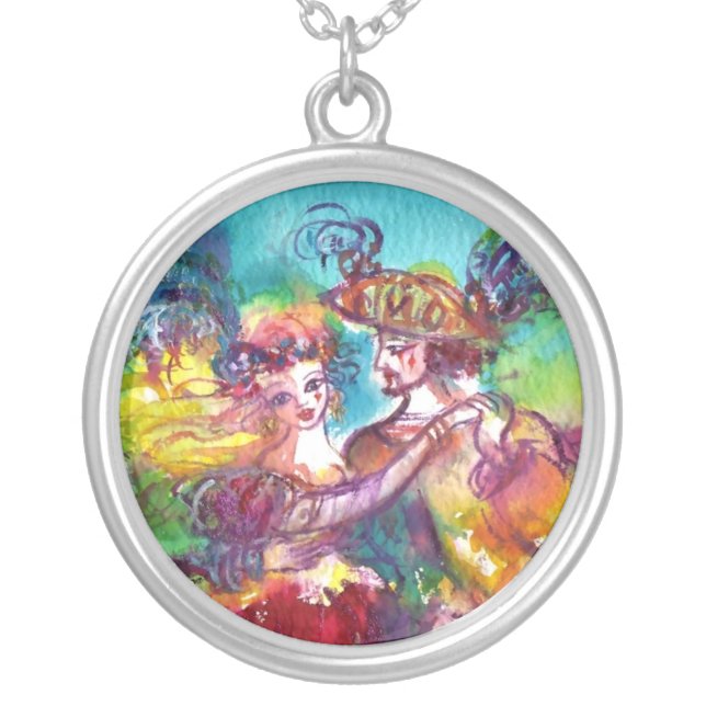 CARNIVAL DANCE Venetian Masquerade Ball Silver Plated Necklace (Front)