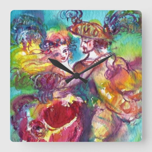 CARNIVAL DANCE Venetian Masquerade Ball Square Wall Clock