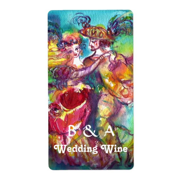 CARNIVAL DANCE Venetian Masquerade Wedding Wine Label (Front)