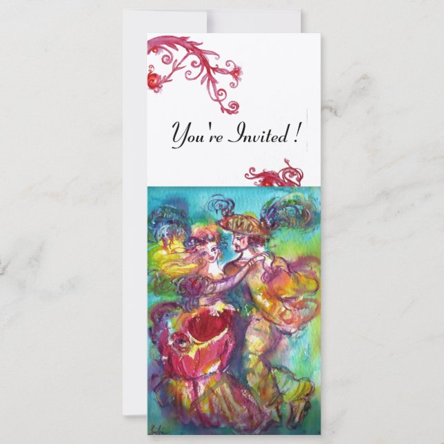 CARNIVAL DANCE vibrant blue red flourish gold Invitation (Front)