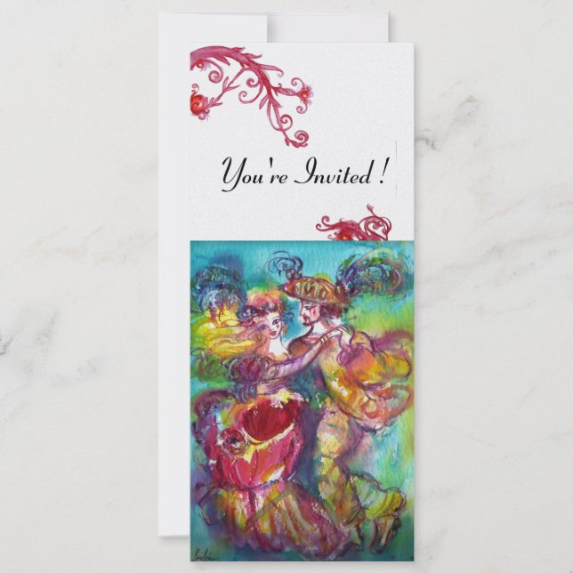 CARNIVAL DANCE vibrant blue red flourish Invitation (Front)
