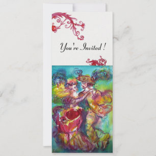 CARNIVAL DANCE vibrant blue red flourish Invitation