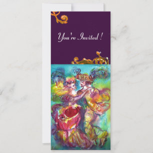 CARNIVAL DANCE , vibrant pink blue yellow flourish Invitation