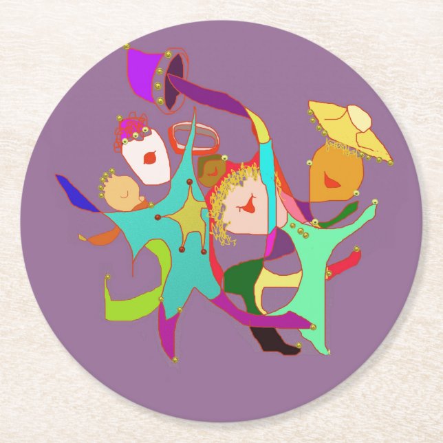 Carnival Dancers on Purple Round Paper Coaster (Front)