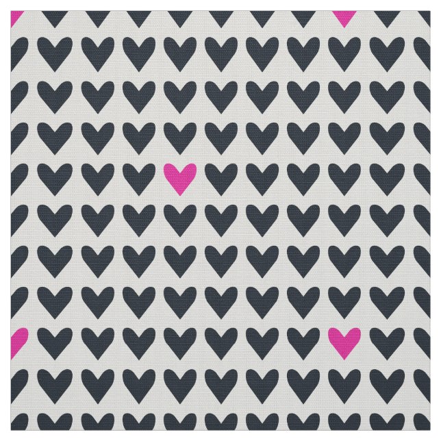 CARNIVAL - Dark Gray and Hot Pink Valentine Hearts Fabric (Swatch)