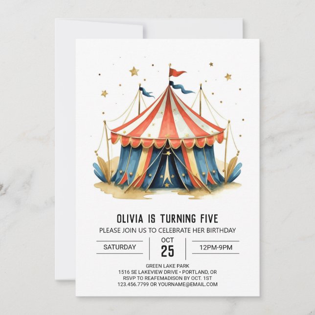 Carnival Editable Magic Circus Birthday Invitation (Front)