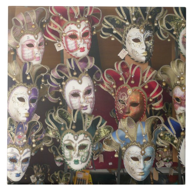 Carnival Face Masks, Italian Street Market Ceramic Tile (Front)