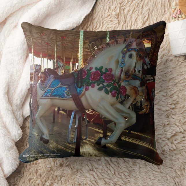 Carnival Fair Carousel Horse Photo Throw Pillow (Blanket)