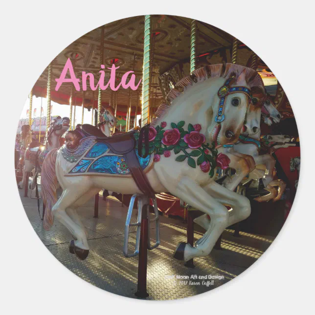 Sticker Awgp Roung Carnival Fair Carousel Merry-Go-Roung Horse Classic Round Sticker | Zazzle