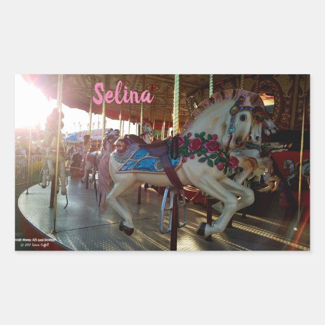 Carnival Fair Carousel Merry-Go-Roung Horse Rectangular Sticker (Front)