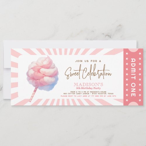 Carnival fair Cotton Candy Girls ticket admit one Invitation
