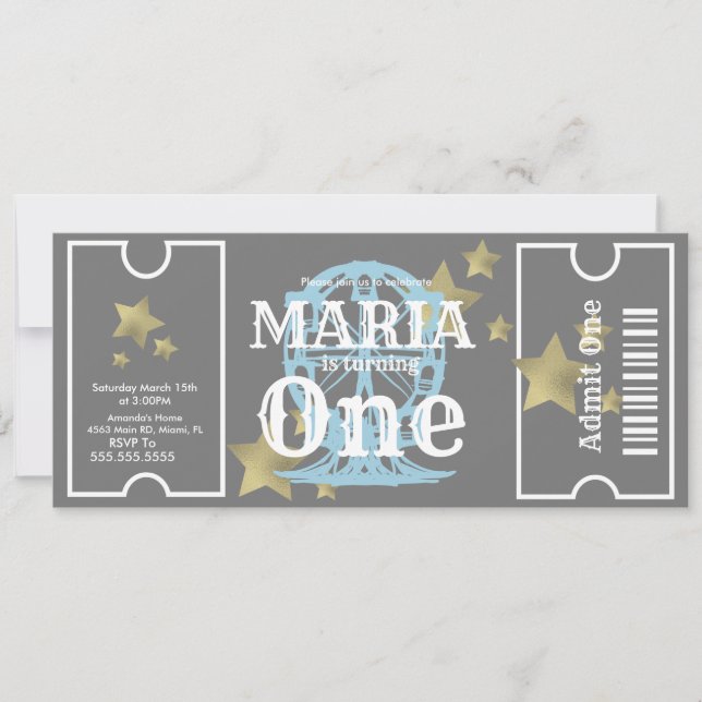 Carnival Ferris Wheel Birthday Ticket Party  Gray Invitation (Front)