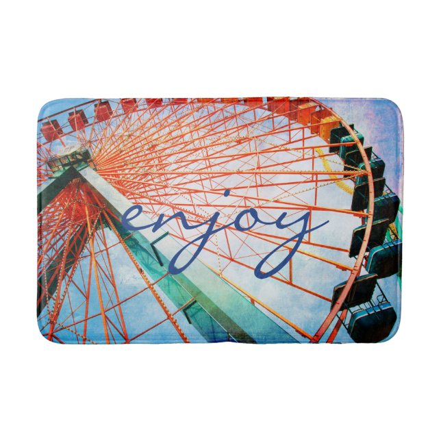 Carnival Ferris Wheel Photo Enjoy Script Quote  Bathroom Mat (Front)