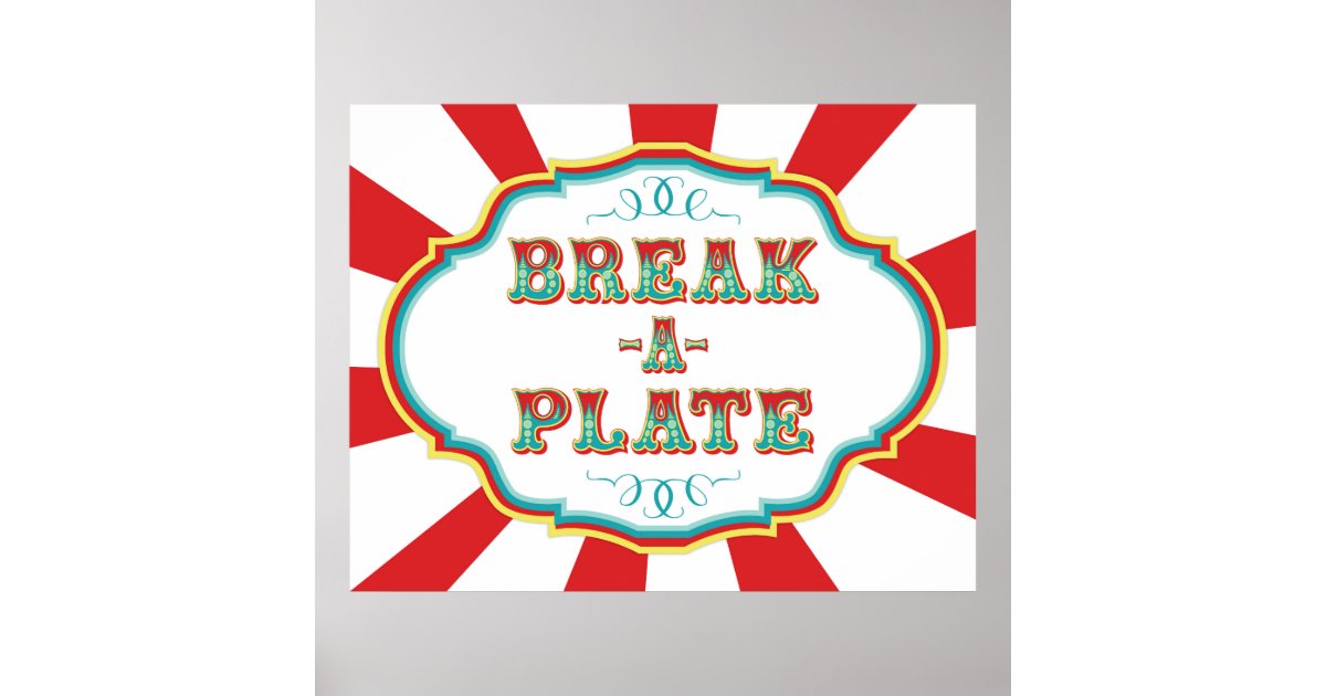 Carnival Game Sign Break a Plate Zazzle
