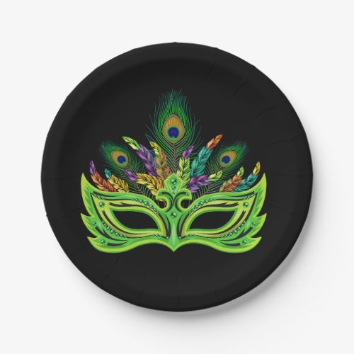 carnival green mask decorated with beads bundle of paper plates