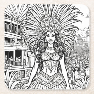Carnival in Brazil Coloring Square Paper Coaster