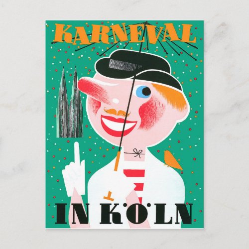 Carnival in Cologne happy man under umbrella Postcard