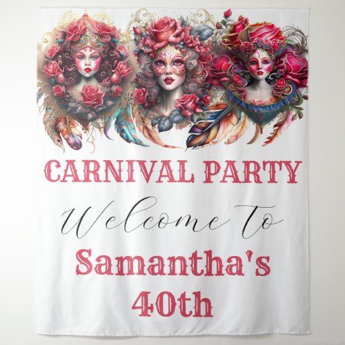 Carnival ladies rose flower fantasy feathers glam tapestry