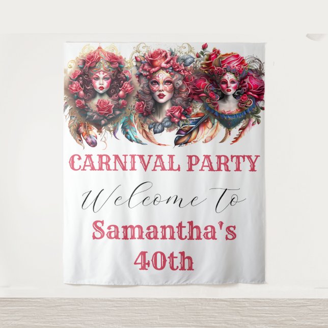 Carnival ladies rose flower fantasy feathers glam tapestry (Front)