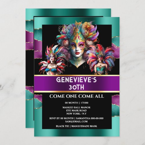 Carnival mardi gras festival woman masks feathers  invitation