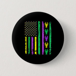 Carnival Mardi Gras Usa American Flag Crawfish Par Button