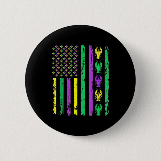 Carnival Mardi Gras Usa American Flag Crawfish Par Button (Front)