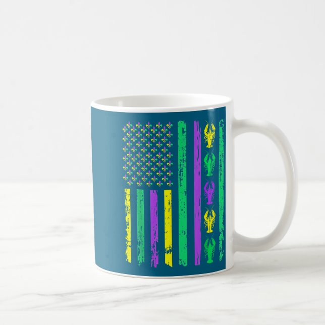 Carnival Mardi Gras Usa American Flag Crawfish Par Coffee Mug (Right)