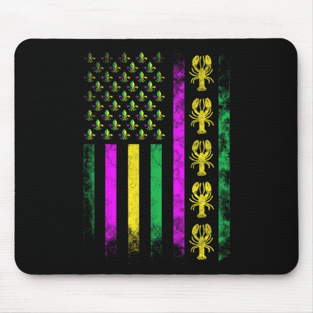 Carnival Mardi Gras Usa American Flag Crawfish Par Mouse Pad (Front)
