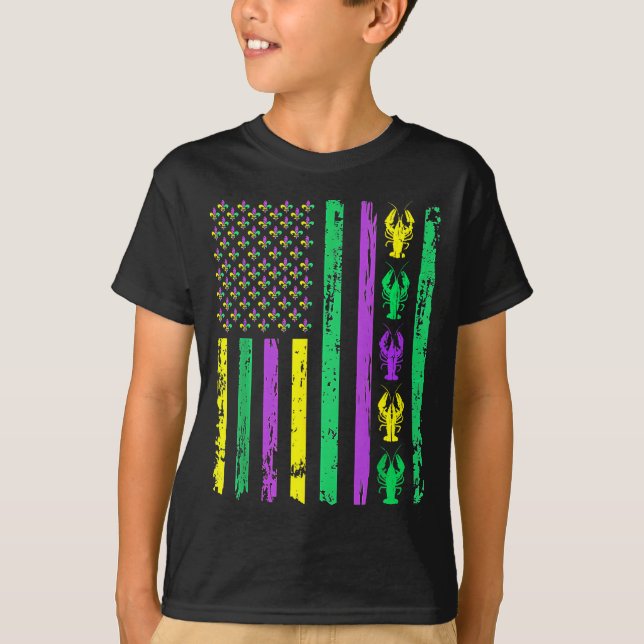 Carnival Mardi Gras Usa American Flag Crawfish Par T-Shirt (Front)