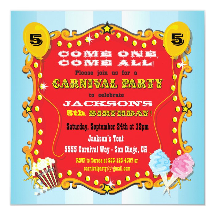 Carnival Marquee Birthday Party Invitations 