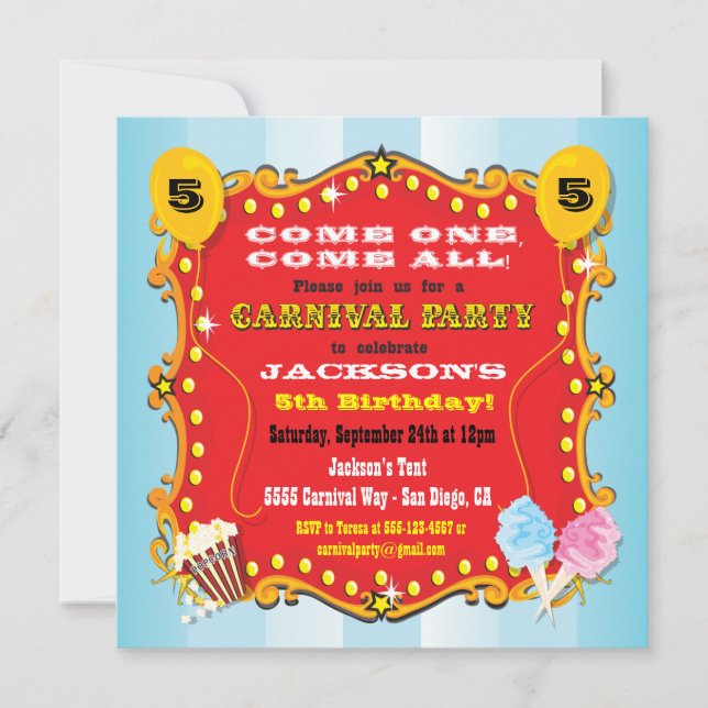 Carnival Marquee Birthday Party Invitations (Front)