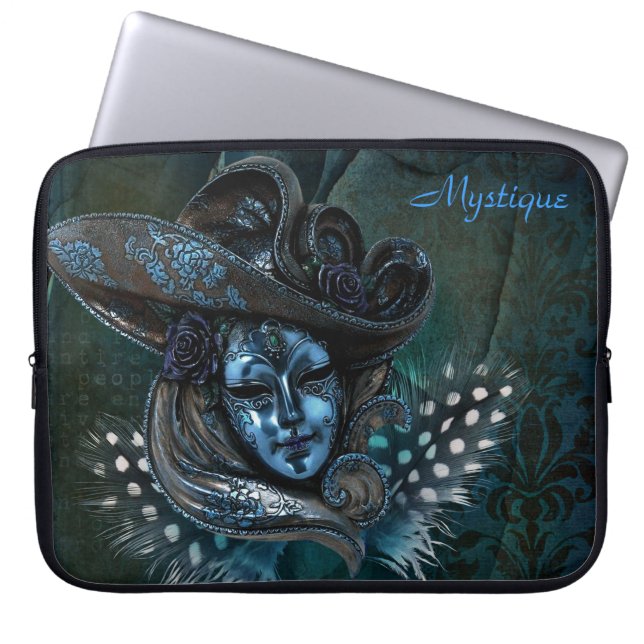 Carnival Mask - Blue Damask Laptop Sleeve (Front)