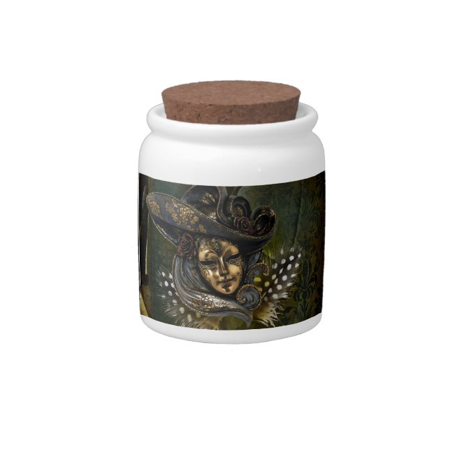 Carnival Mask-Green Damask Candy Jar (Right)