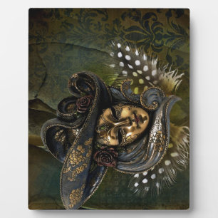 Carnival Mask-Green Damask Photo Plaque
