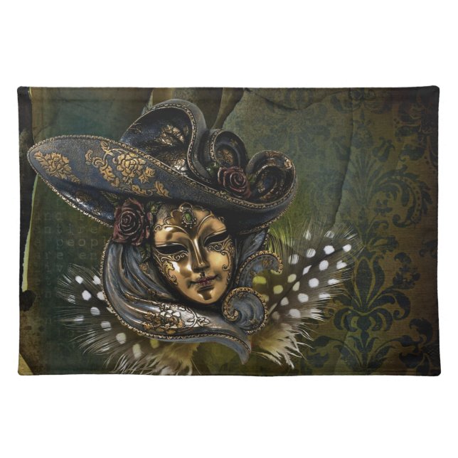 Carnival Mask-Green Damask Placemats (Front)