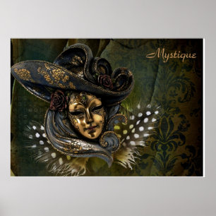 Carnival Mask-Green Damask Poster