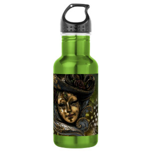 Carnival Mask-Green Damask Water Bottle
