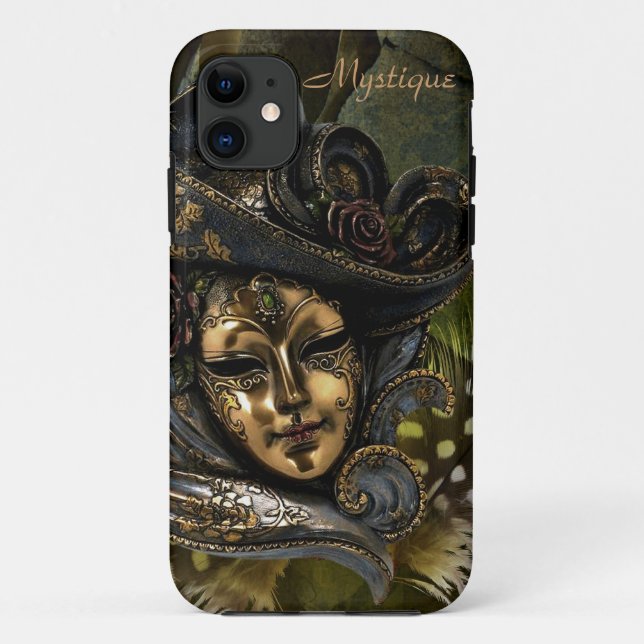 Carnival Mask - Green N Gold Damask iPhone 5 Case (Back)