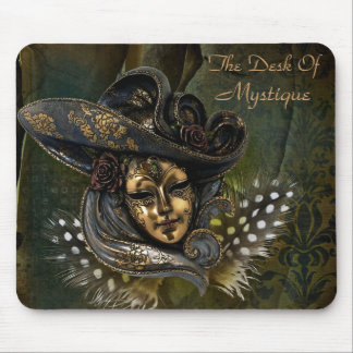 Carnival Mask - Green N Gold Damask Mousepad