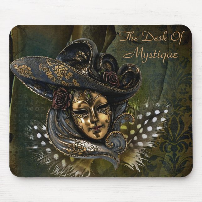 Carnival Mask - Green N Gold Damask Mousepad (Front)