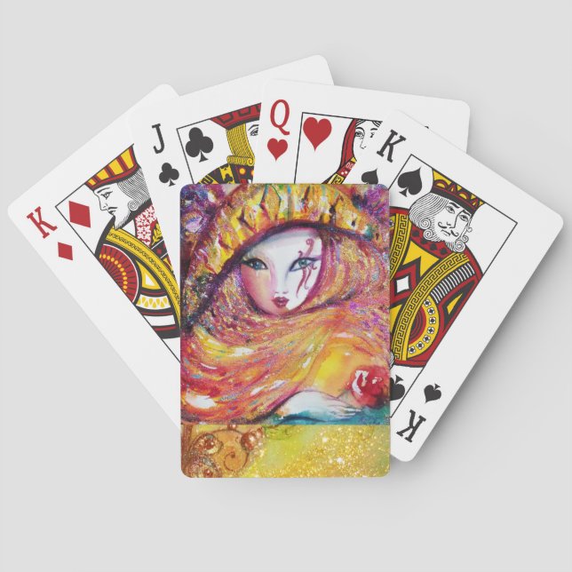 CARNIVAL MASK IN GOLD YELLOW WITH RED ROSE  POKER CARDS (Back)