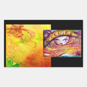 CARNIVAL MASK IN GOLD YELLOW WITH RED ROSE RECTANGULAR STICKER