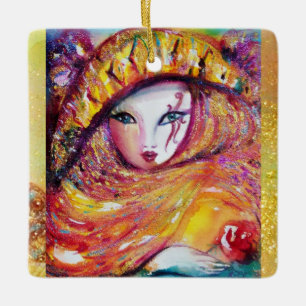 CARNIVAL MASK IN YELLOW Masquerade Party Ceramic Ornament