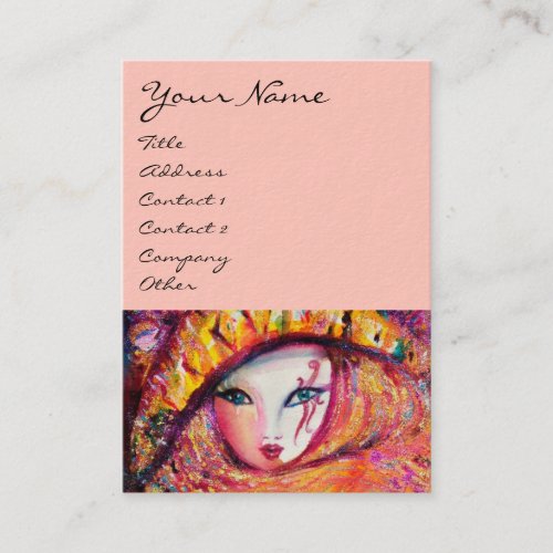 CARNIVAL MASK IN YELLOW WITH RED ROSE BUSINESS CARD