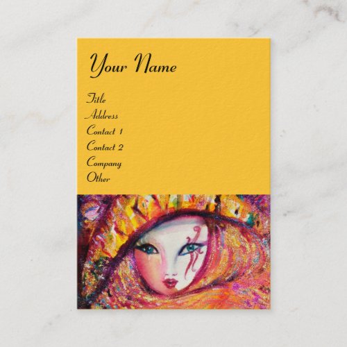 CARNIVAL MASK IN YELLOW WITH RED ROSE BUSINESS CARD