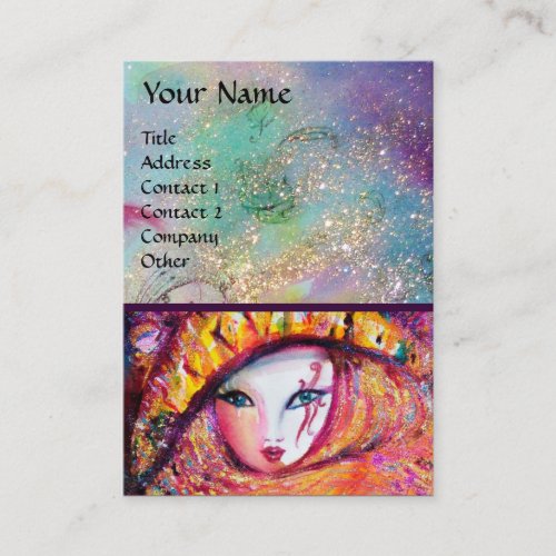 CARNIVAL MASK IN YELLOW WITH RED ROSE BUSINESS CARD