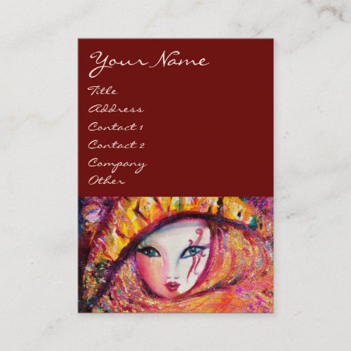 CARNIVAL MASK IN YELLOW WITH RED ROSE BUSINESS CARD