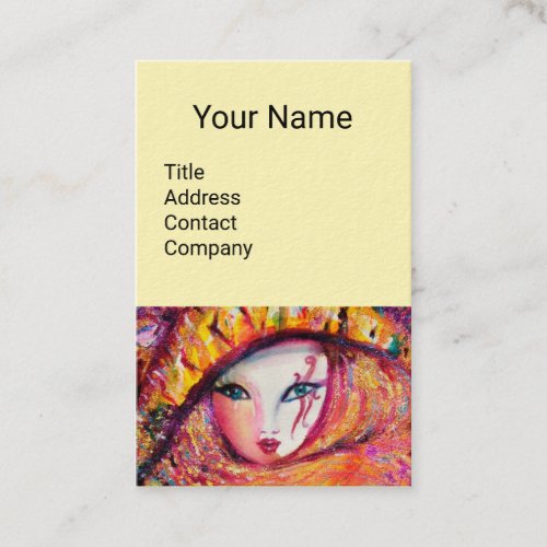 CARNIVAL MASK IN YELLOW WITH RED ROSE Cream Business Card