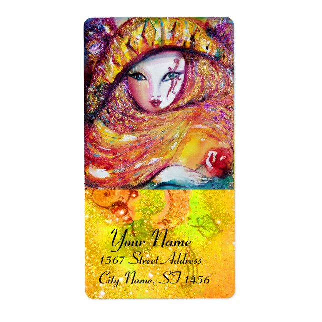CARNIVAL MASK IN YELLOW WITH RED ROSE LABEL (Front)